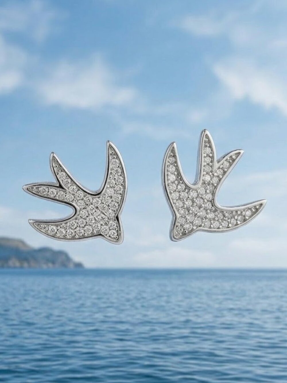 Sterling Silver Swallow Bird Stud Earrings New